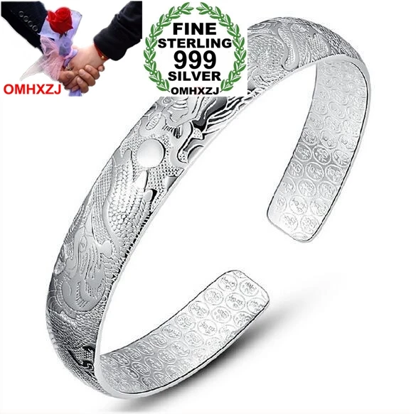 

OMHXZJ Wholesale fashion dragon phoenix ching cheung woman kpop star Fine 999 Sterling Silver opening bracelet Bangles gift SZ18