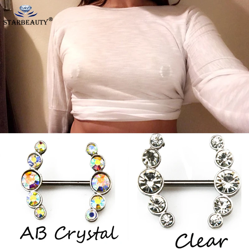 2 pièces de Piercing de mamelon en cristal clair coloré pour femmes, bouclier de Piercing de mamelon en barres pour femmes