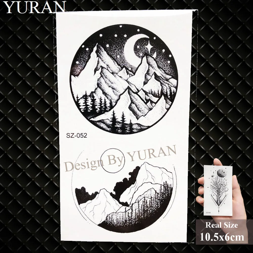 YURAN DIY Fake Geometric Triangle Tattoo Women Hip Hop Temporary Tattoo Round Moon Timber Tatto Stickers Men Body Arm Arrows