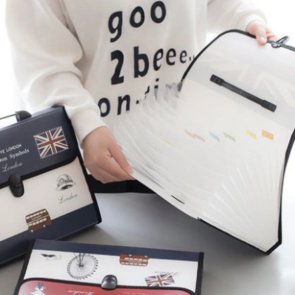 Cute Portable Expandable Accordion 12 Pockets A4 File Folder Expanding Wallet Document Briefcase