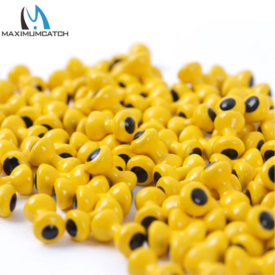 Maximumcatch 25pc Painte Eyes Fly Tying Beads Yellow/Orange/Red/White Dumbbell Rounded Beads Twin Eyes