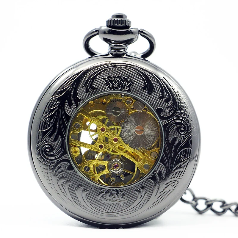 10pcs/lot Antique Rome Style Automatic Self-Wind Mechanical Pocket Watches For Men Women Chain Fashion Gift