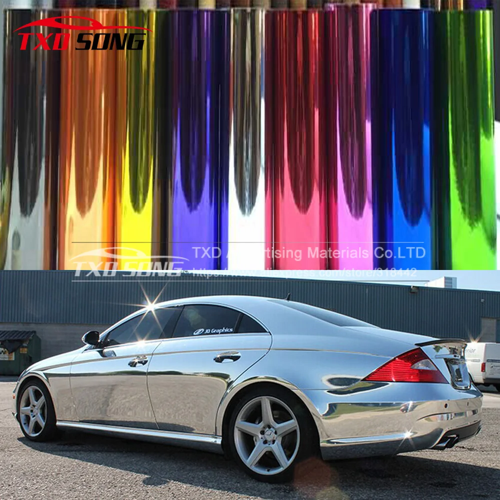 Flexible chrome! Silver chrome mirror vinyl car wrap sticker with import glue and stretchable film Chrome mirror vinyl Sticker