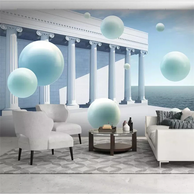 wellyu Roman column abstract architectural space ball 3d background wall custom large mural green wallpaper papel de pared