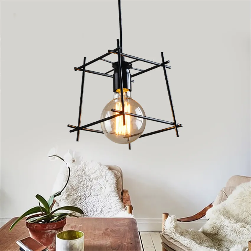 

Industrial Retro Style Art LED Pendant Light Edison Light Bulb Black Cage Pendant Lamp Hanging Light Luminaries Lampshade