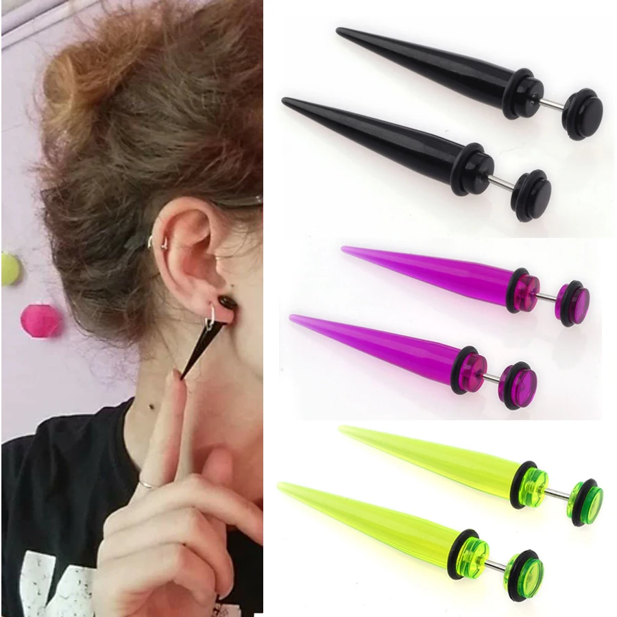 Hot Fashion 2pcs Acrylic Fake Ear Plugs Taper Gauges Expander Stretcher Stretching Ear Piercing Stud Fashion Body jewelry Free