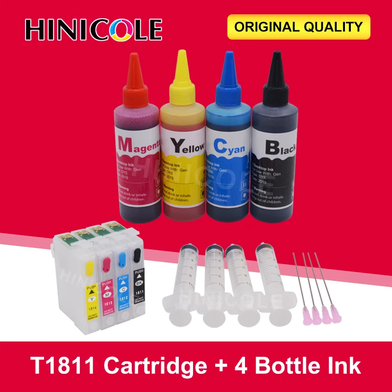 

T1811-T1814 Refill ink cartridge for Epson XP-212 XP-215 XP-312 XP-315 XP-412 XP-415 XP-225 XP-322 XP-325 Printer+100ml Dye Ink