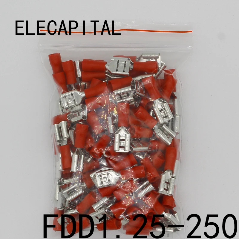 FDD1.25-250 izolujące żeńskie izolowane elektryczne złącza zaciskane zaciskane złącze przewodu kablowego 100 sztuk/paczka FDD1-250 FDD