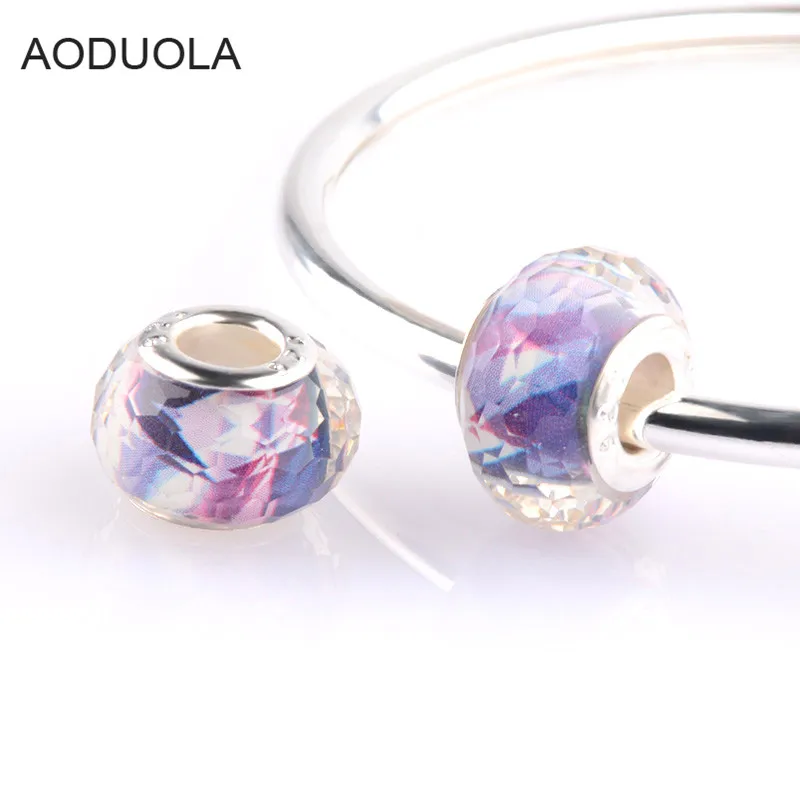 AODUOLA 10pcs purple cut surface beads Fit  Style Crystal Charm Bracelet & Bangle fashion women jewelry SZ-12