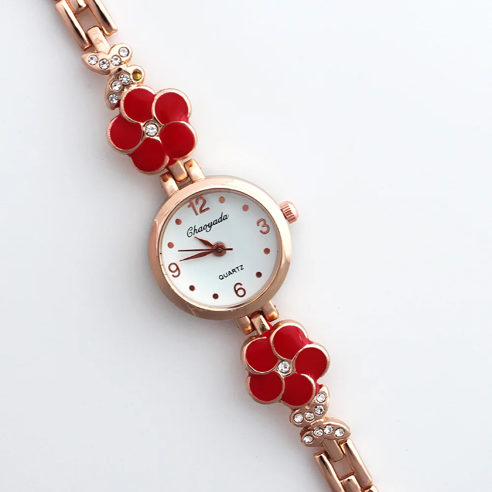 Luxury Fashion Metal Strap High Quality Classic Crystal Butterfly Flowers Watch Novelty Student/women Watch Ladies Bracelet O120