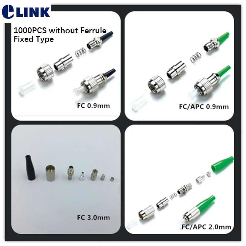 

1000pcs FC fiber connector kit without ferrule fixed type SM MM APC black green optical ftth connector accessory 3.0 2.0 0.9mm