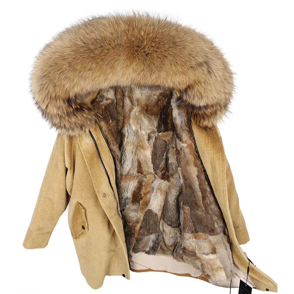 Maomaokong Real Rabbit Fur Lined With Warm Winter Women\'s Jacket Raccoon Fur Collar Long Parkas Coat