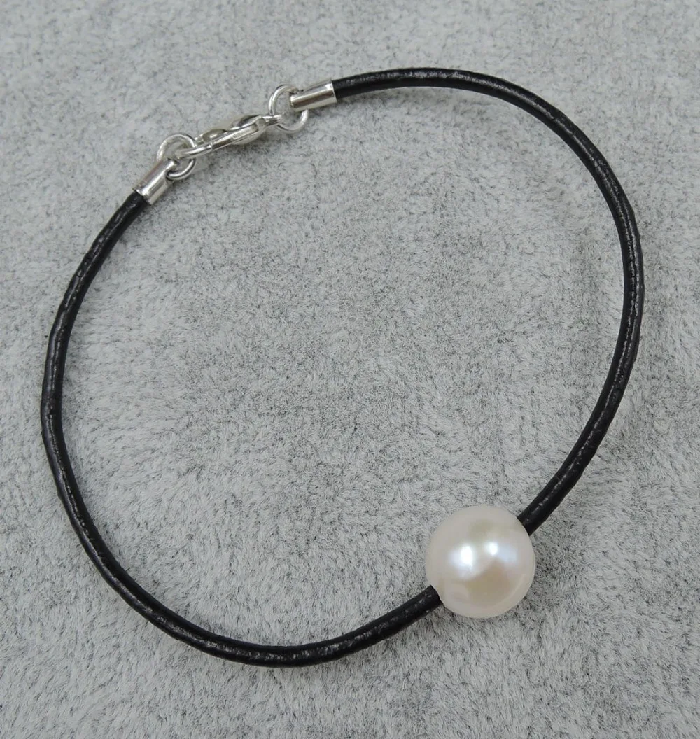 100% NATURE FRESHWATER PEARL Bracelet with leather rope