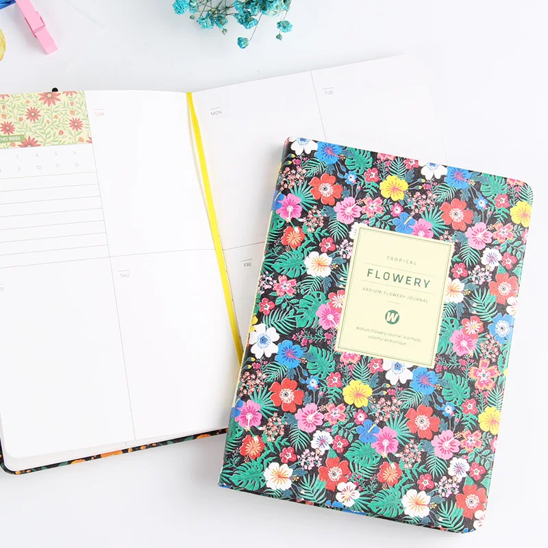 New Arrival Cute PU Leather Floral Flower Schedule Book Diary Weekly Planner Notebook School Office Supplies Kawaii Stationery