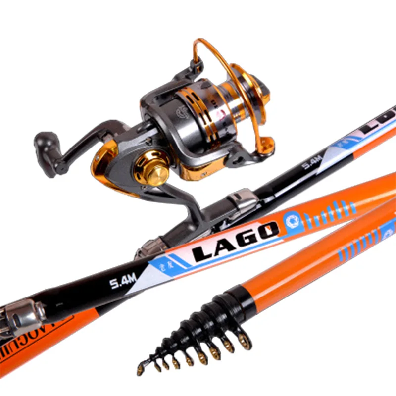 New design orange carbon spinning fishing rod 2.7 3.6 4.5 5.4 6.3m telescopic rock fishing rod  sea pole travel hand rod
