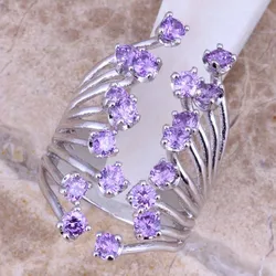 Divine Purple Cubic Zirconia Silver Plated Open Ring Size 5 / 6 / 7 / 8 / 9 / 10 / 11 S0451