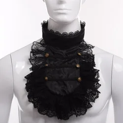 Colonial Lace Jabot for Men Vintage Style Cosplay Necktie Victorian Steampunk Collar Ruffle Black