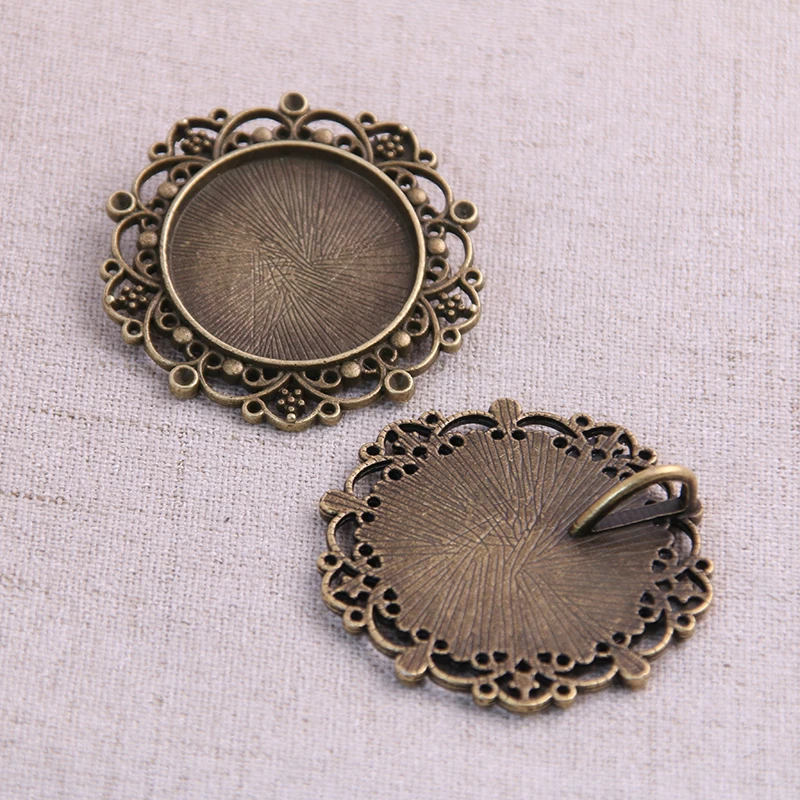 2pcs New Vintage Bronze round Cameo Filigree Cabochon Settings 39mm(Fit 25mm dia) Metal Photo Jewelry Making 6B997