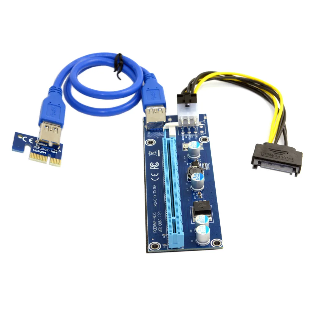 

CY PCI-E 1x to 16x Mining Machine Enhanced Extender Riser Adapter with USB 3.0 & 6Pin Power Cable