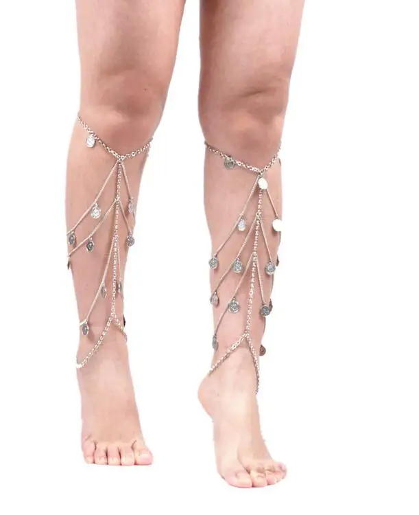 Fashion Style Women Silver Plated Chains Harness Silver Platstic Coins Leg Chains Unique Thigh Chains Jewelry 2 Colors WRAL03