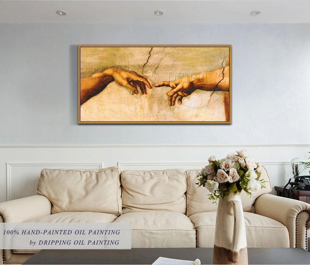 High Skill Artist Hand-painted The Creation Of Adam Oil Painting on Canvas Classical Touching Hands Oil Painting for Wall Decor