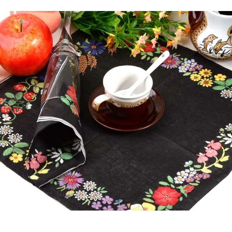 Paper napkins tissue black color print embroidery art handerchief decoupage wedding birthday party cafe decoration mug cup mats
