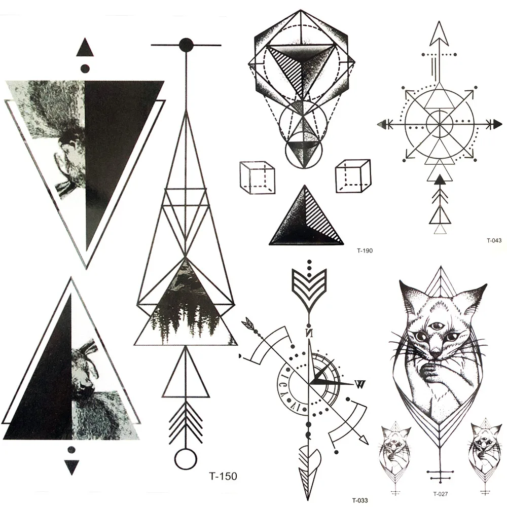 Summer Hot Triangle Geometric Black Mountain Waterproof Tattoo Arrow Women Body Arm Art Drawing Tattoo Men Cool Hand Chain Tatto