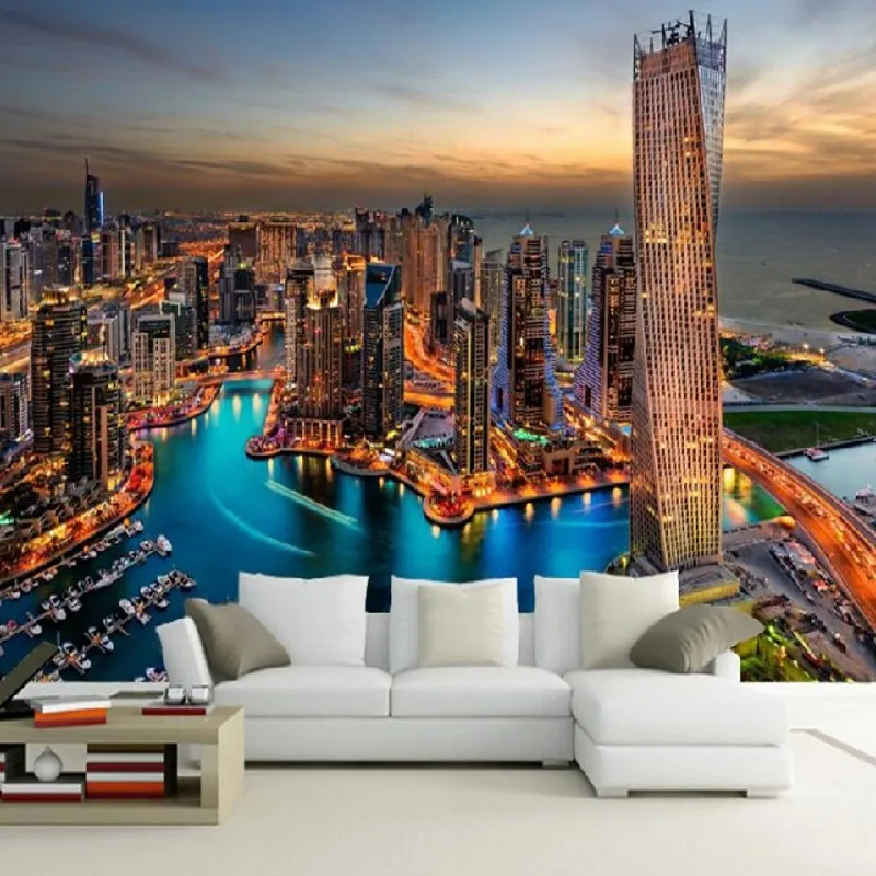 

beibehang Custom wallpaper 3d city skyscrapers night living room bedroom Background wall papers home decor papel de parede mural