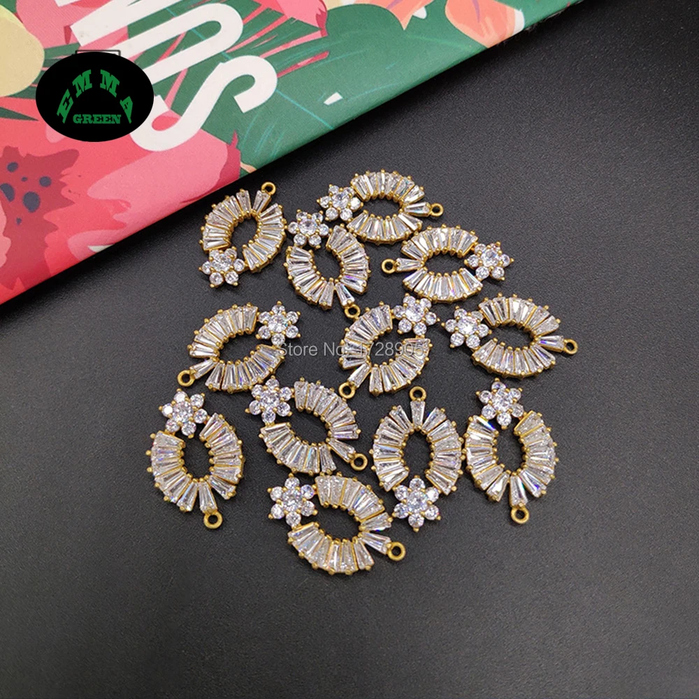 Zircon Flower Gold Charms Pendant for Jewelry making Zircon Accessories Dangle 100pcs Crystal Zircons Embellishment DIY Findings