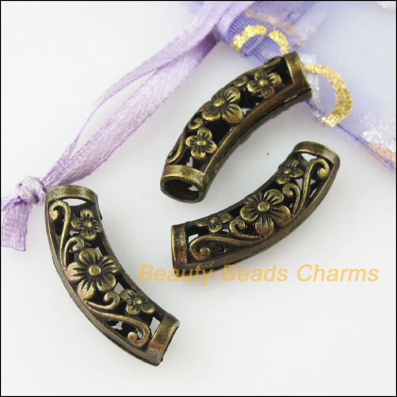 10 New Charms Wave Flower Tube Spacer Beads 9x25.5mm Antiqued Bronze Color