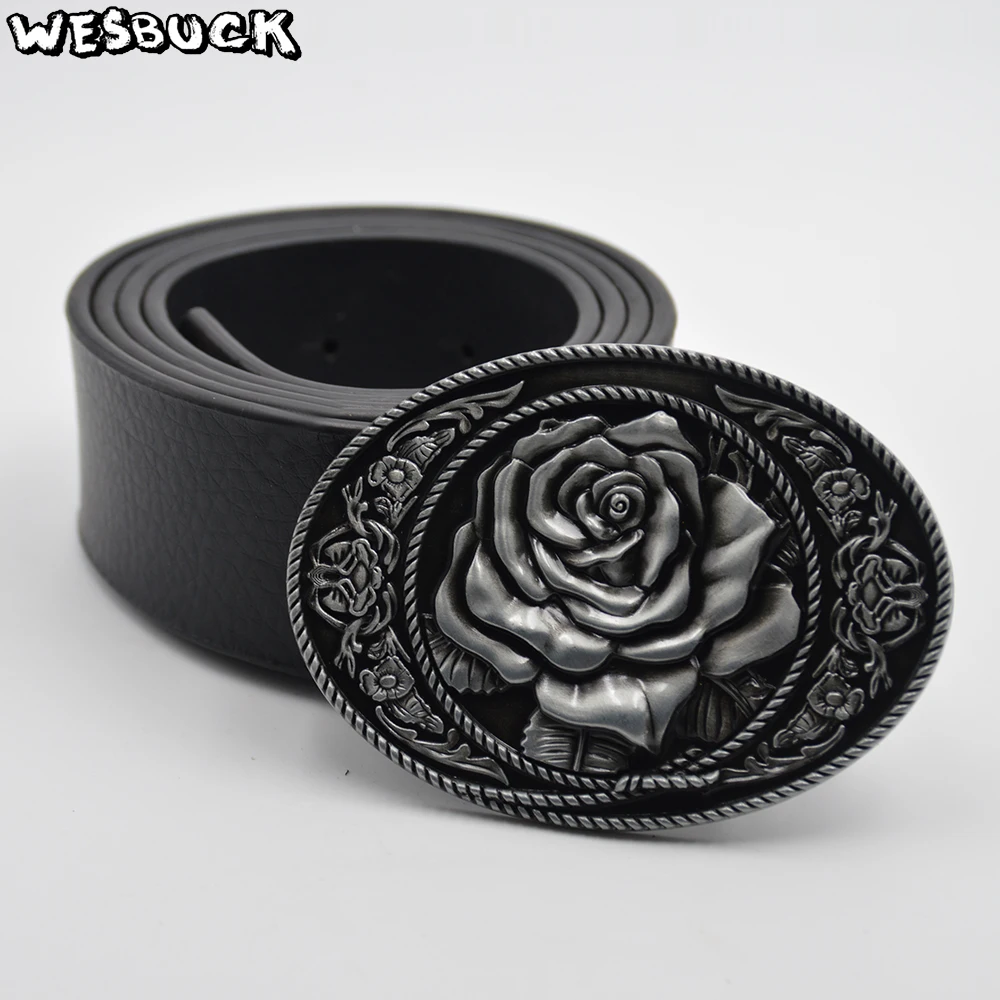 WesBuck Brand Buckle New High-quality 3D Red Roses Fashion belt buckle Classic Mens Womens Jeans accessories
