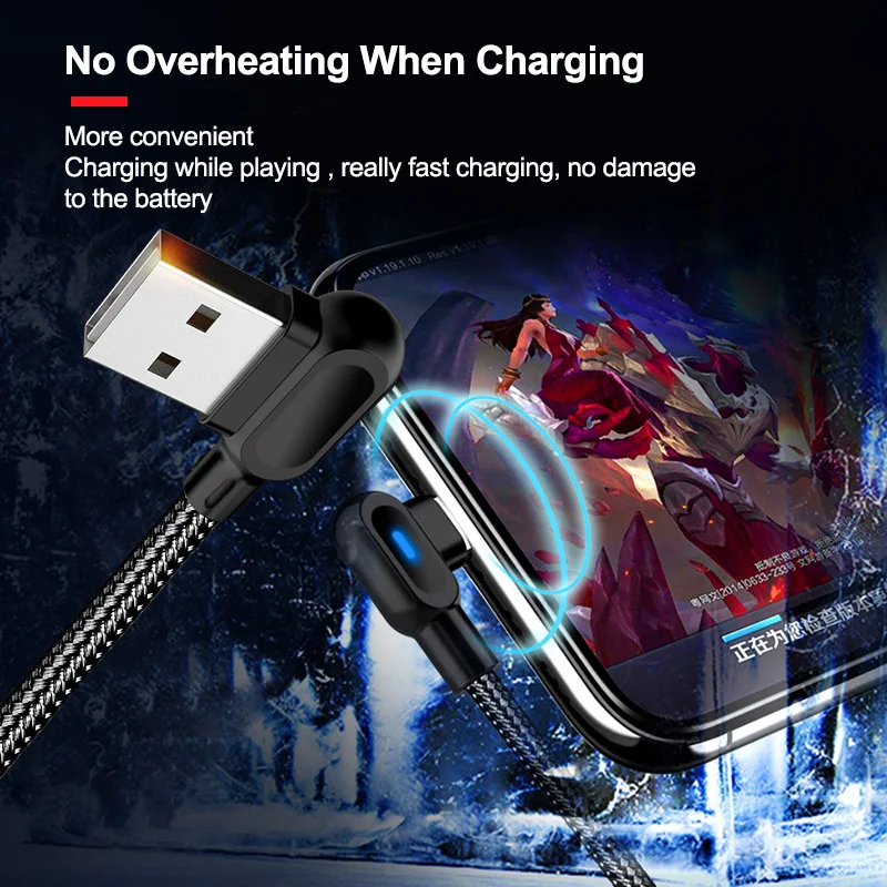 OLAF USB Type C Cable 1m 2m Fast Charge Data Cord 90 degree Type-C USB C Charging Cable For Xiaomi Redmi Huawei Samsung S10 S9