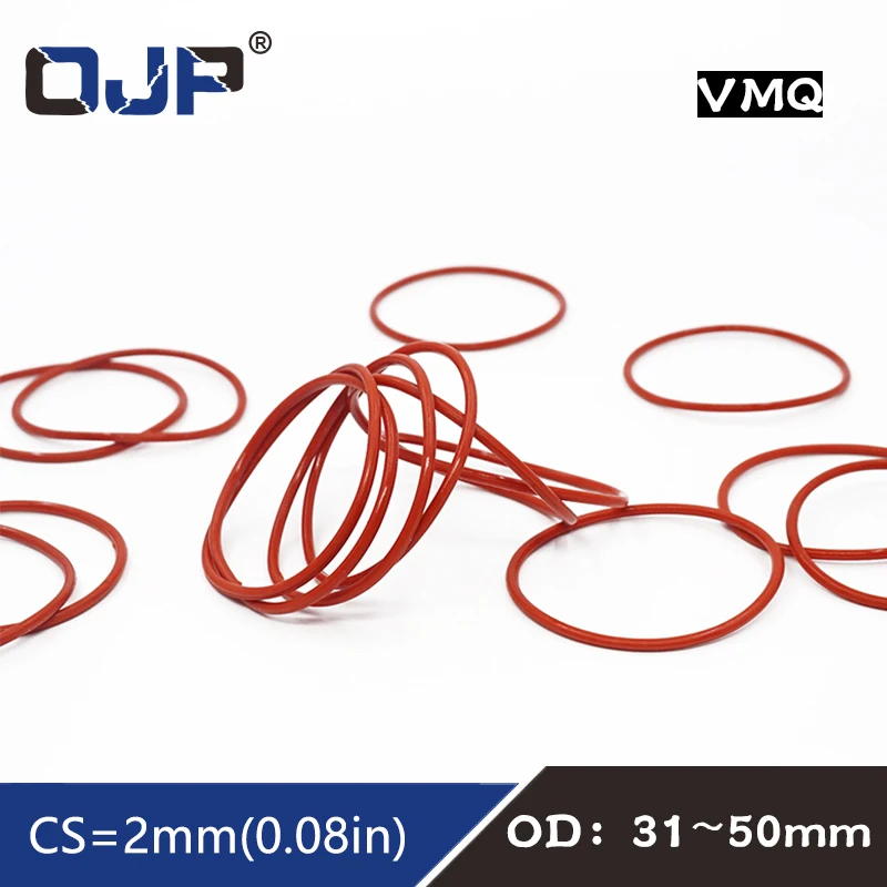 5PCS/lot Silicon Rings Silicone/VMQ O ring OD31/32/33/34/35/36/38/40/42/45/46/50*2mm Thickness Rubber O-RingSealGasketsWasher.-.