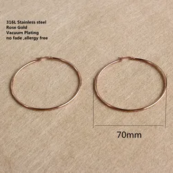 Rose Gold-color Plated Titanium 70mm Hoop Earrings 316 L Stainless Steel No Easy Fade Allergy Free