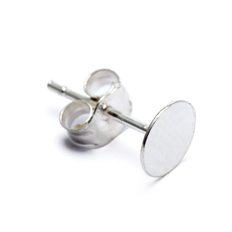 BASEHOME 4pcs 925 Sterling Silver Earrings Settings Blank Round Base Cabochon Stud Ear Flat Base Posts Pure Plug Silver Earrings