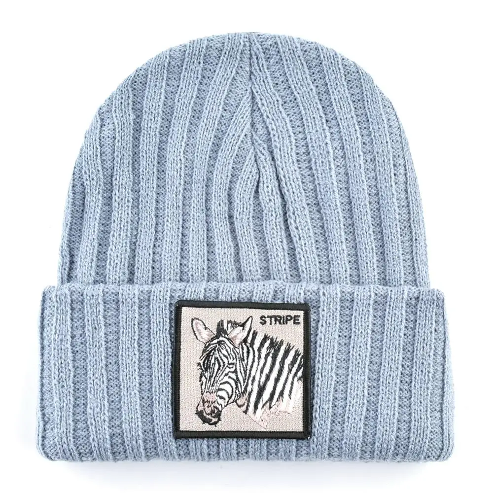 Knitted Beanie Hats For Men Autumn Winter Skullies Beanies With Embroidery Zebra Patch Fashion Knitting Hat Women Hip Hop Gorras