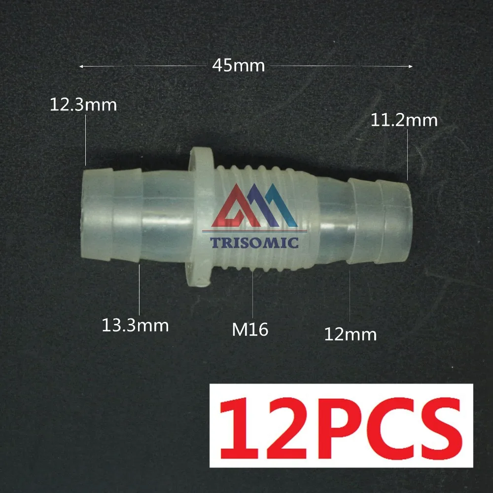 12 pieces 11mm-M16-12mm Straight Reducing Connector Plastic Fitting Barbed Reducing Connector Metric Material PP