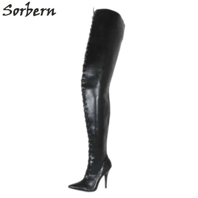 

Sorbern Custom Extreme Long Boot 95Cm Crotch High Plus Size 46 Boots Women Lace Up Stiletto Boots Unisex Personalized Calf Width