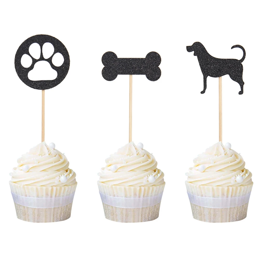 12pcs Shining Dog Cake Topper Bone Footprint Birthday Cakeate Insert Card Birthday Cakeateating Cupcake Toppers Kids Birthday