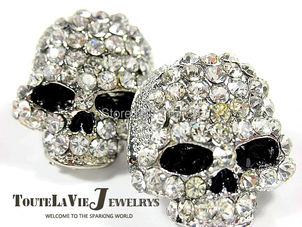 FishSheep Rock Punk Skull Crystal Stud Earrings For Women Gold Color Earrings With Stone Brincos Femme Fashion Skull Jewelry