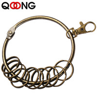 QOONG Fashion Vintage Bronze Color Key Chain Ring Holder With 10 Rings Retro Metal Car Keychain For Men Women Super Keyring H20