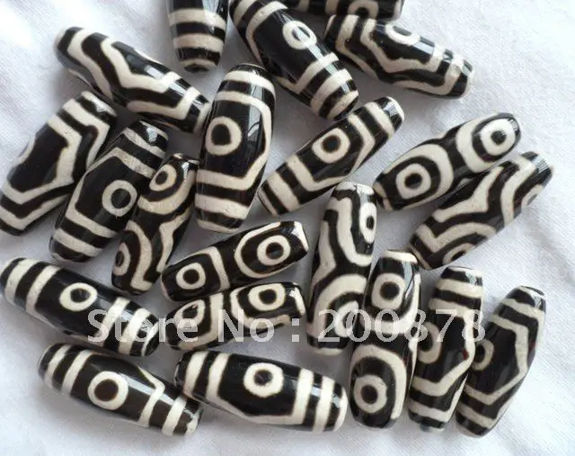 50PCS Tibetan 3 Eyes Dzi Beads Black and White Agate Dzi Stone Loose Beads