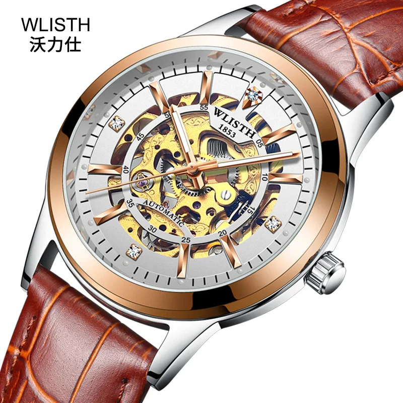2019 Wlisth Top Brand Men's Business Luxury Clock Hollow-out Automatic Mechanical Watch Night Light Waterproof Leisure Watches image 3