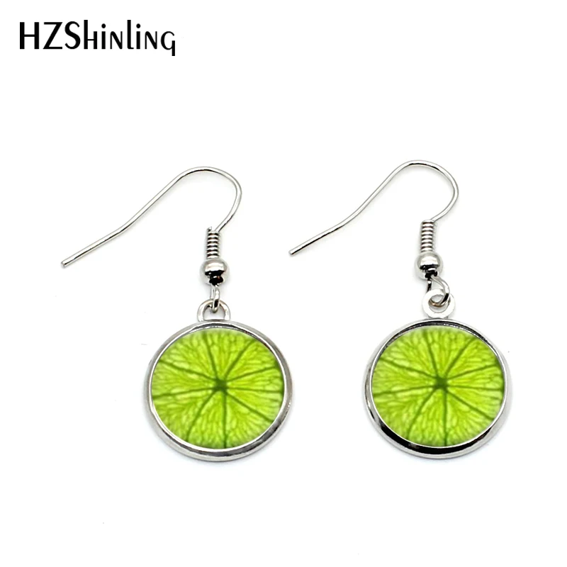 NHE-004   Lime Fruit Green Earring Fruits Fishhook Earrings Handmade Jewelry Glass Art Vintage Dangle Earrings