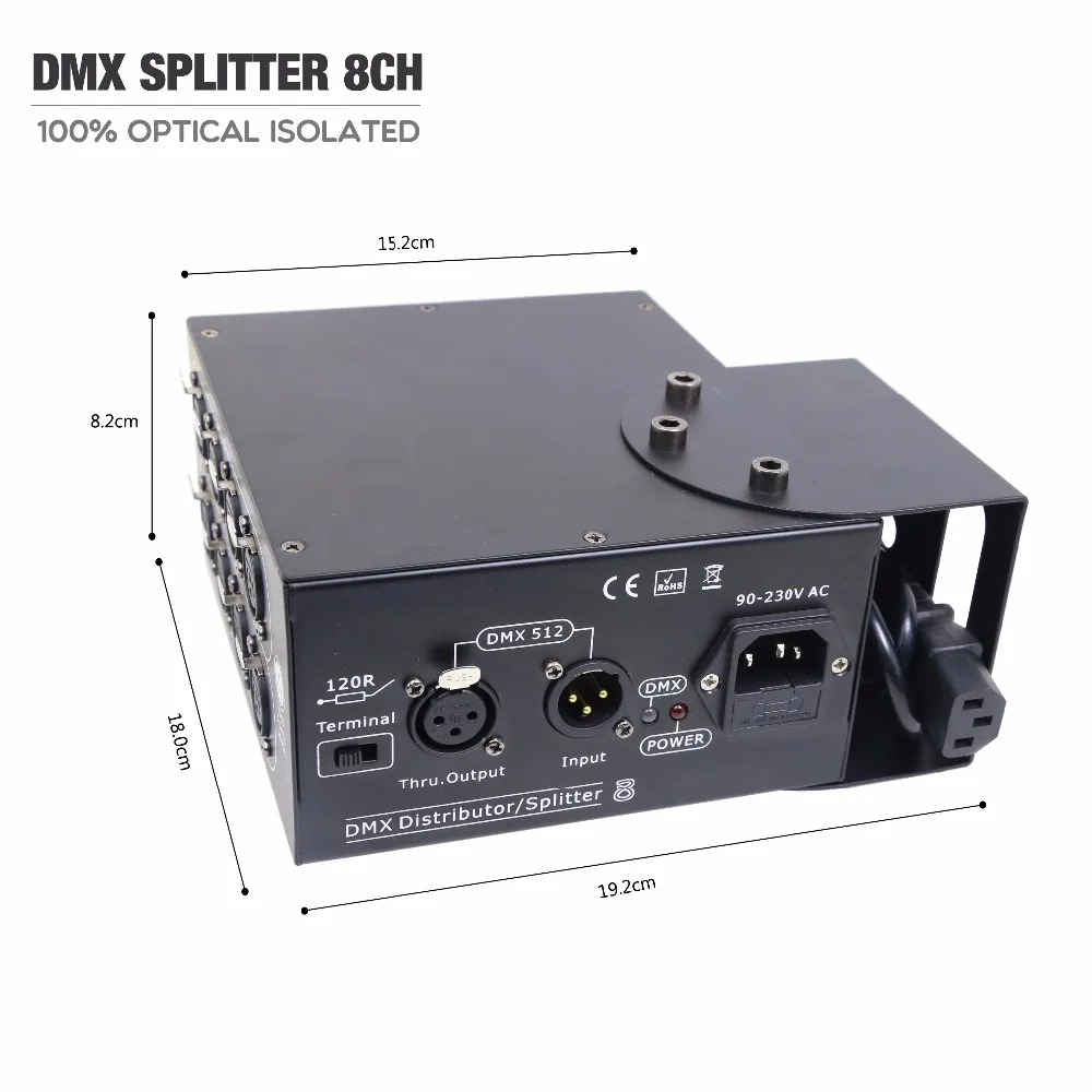6Pcs/lot  DMX Splitter 8 Channels dmx Distributor Controller 8 Way 100% Optical isolated For stage lighting