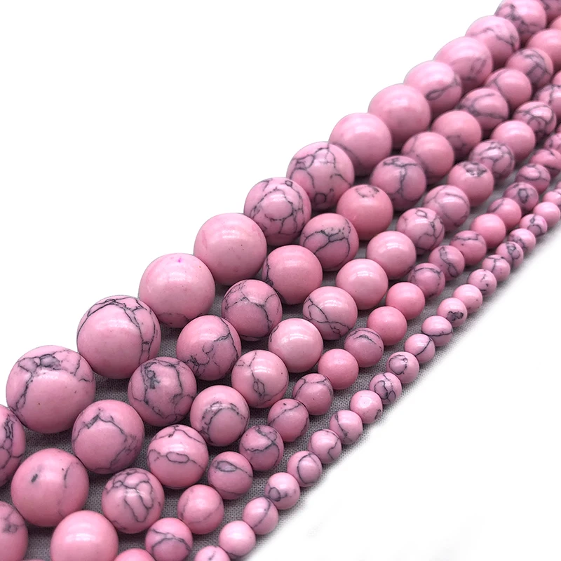 Howlite Pink calaite Synthetic Stone Round ball 4/6/8/10/12MM Loose beads for jewelry Findings making bracelet DIY