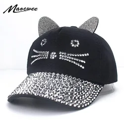 Casual Casquette Children Baseball Cap Girls Boys Cat Ears Rhinestones Tackiness Caps Diamond Snapback Hats Gorras 2019