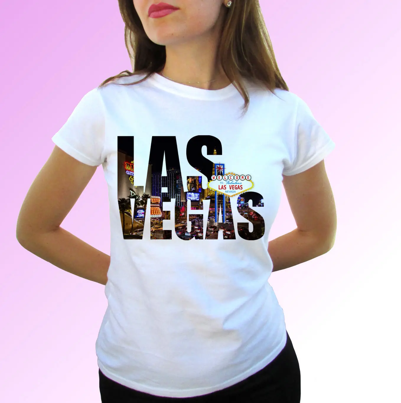 Printed T-Shirt Men Las Vegas White T Shirt America Top USA US Tee - Mens Womens Kids Baby Sizes O-Neck T Shirt