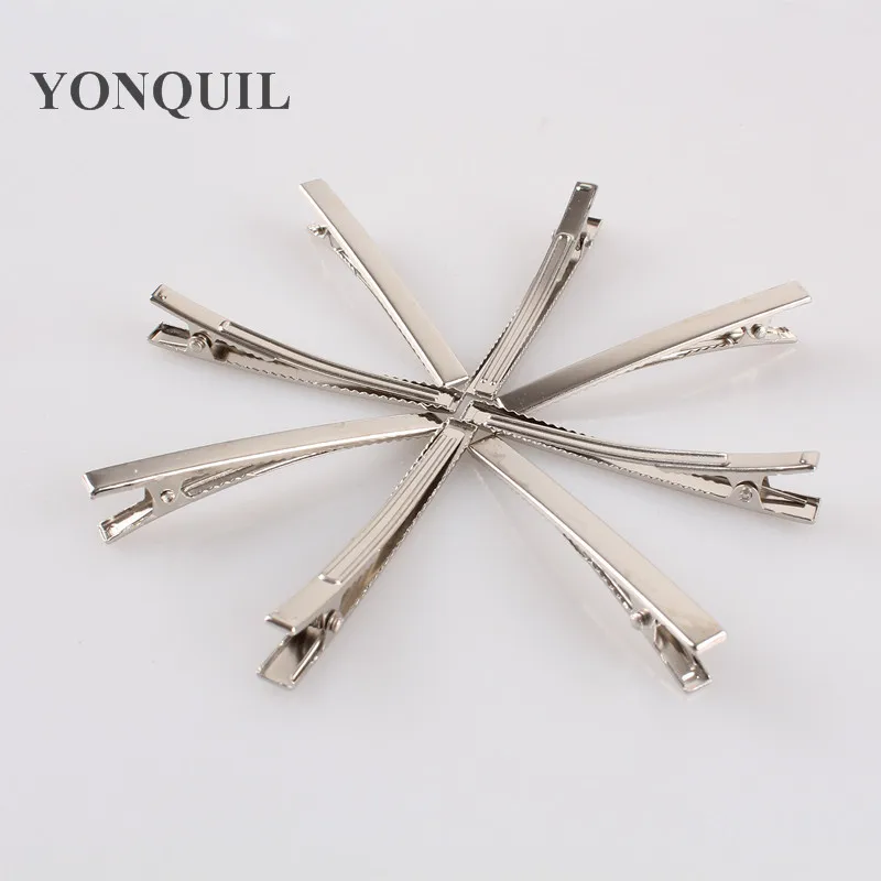 High Quality 60mm 100pcs/Lot Silver Metal Teeth Hair Clip Barrette Hairpins Hairclip Bow Headwear Fabric DIY Hair Accessories