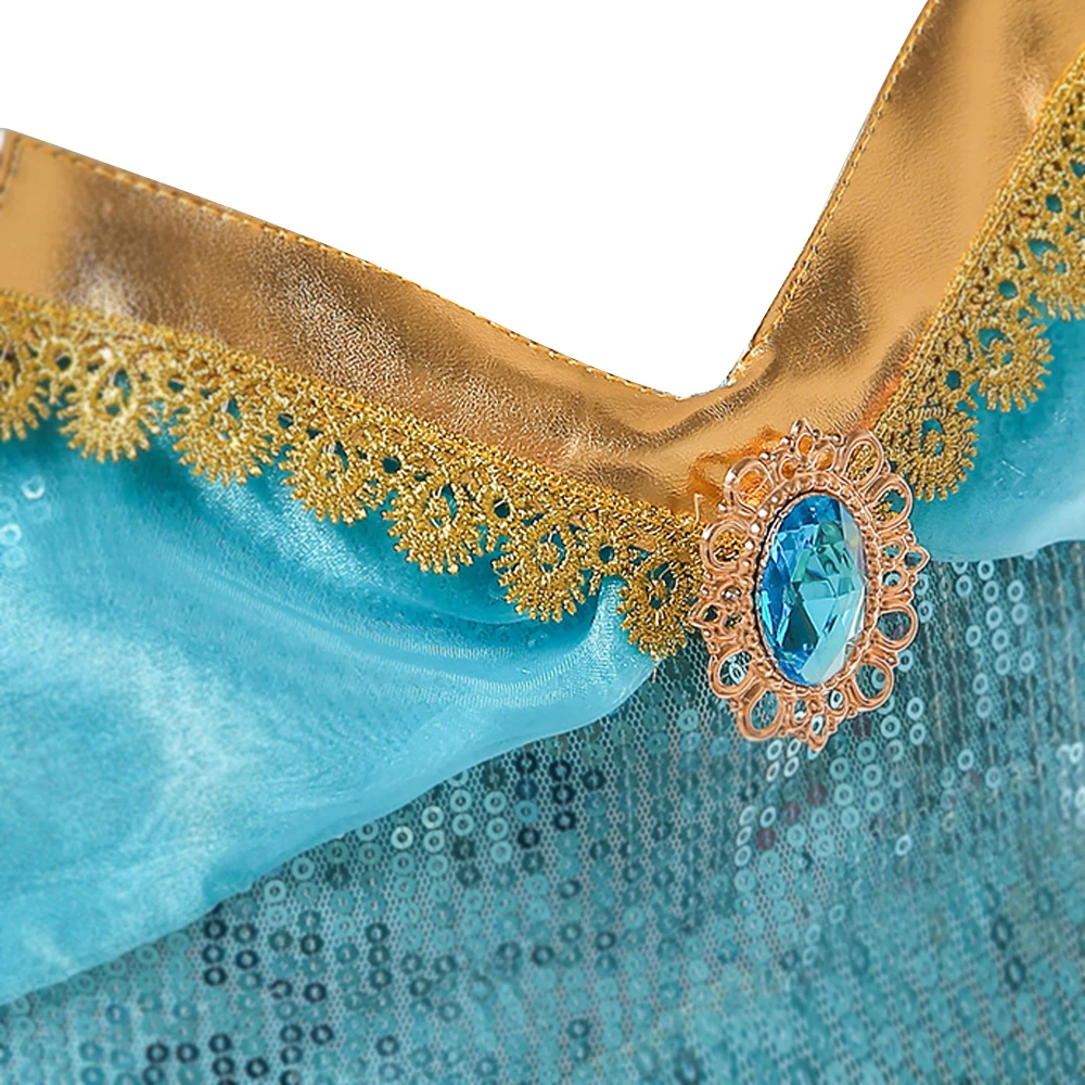 Arabian Princess Aladdin Dress up Costume Girls Sequined Jasmine Cosplay Kids Halloween image 5